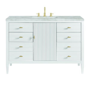 Myrrin 48″ Vanity, Bright White w/ 3 CM Victorian Silver Quartz Top