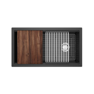 Riobel Fonsa™ 33″ Quartz Chef/Workstation Sink With Accessories In Black