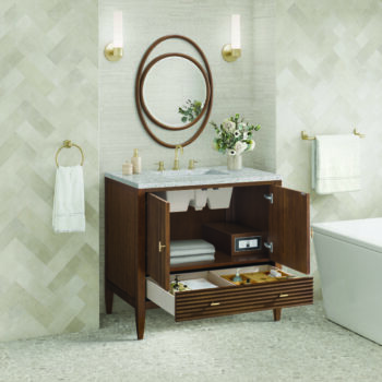 Myrrin 36" Vanity, Mid Century Walnut w/ 3 CM Eternal Jasmine Pearl Quartz Top - Image 4