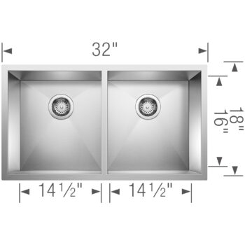 Blanco Precision R0 28" 50/50 Double Bowl Undermount Stainless Steel Kitchen Sink - Image 3