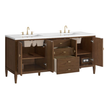 Myrrin 72" Double Vanity, Mid Century Walnut w/ 3 CM White Zeus Quartz Top - Image 7