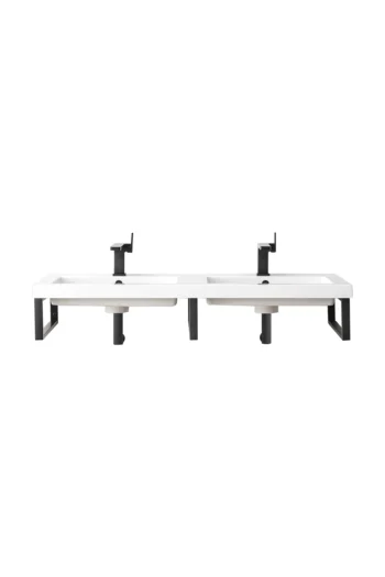 Three Boston 18" Wall Brackets, Matte Black w/ 47" White Glossy Composite Stone Top
