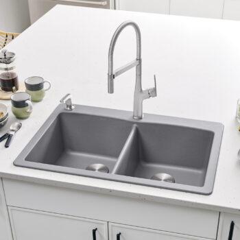 Blanco Diamond SILGRANIT 33" 50/50 Double Bowl Dual Mount Kitchen Sink - Metallic Gray - Image 2