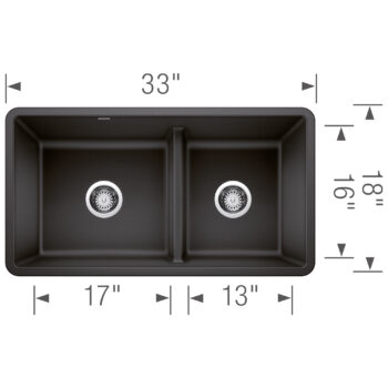 Blanco Precis SILGRANIT 33" 60/40 Reversible Double Bowl Undermount Kitchen Sink with Low Divide - Anthracite - Image 6