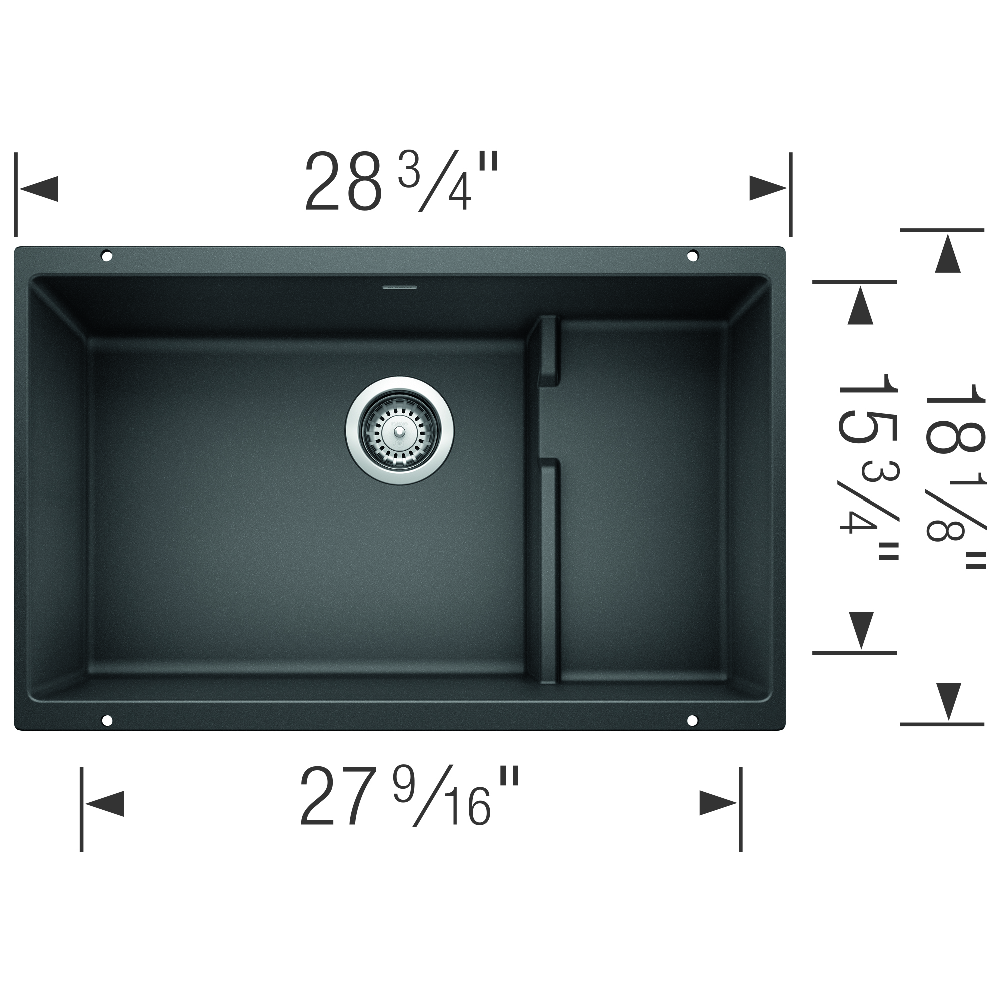 Blanco Precis Cascade SILGRANIT 29" Single Bowl Undermount Kitchen Sink with Colander - Anthracite - Image 5