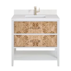 Olena 36" Single Vanity, Light Mappa Burl and Polished White