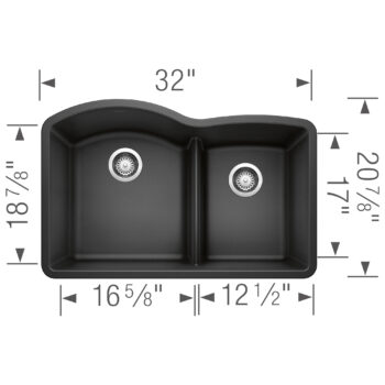 Blanco Diamond SILGRANIT 32" 60/40 Double Bowl Undermount Kitchen Sink with Low Divide - Anthracite - Image 5