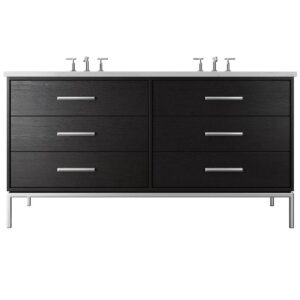 Vander 72″ Rift White Oak Double Drawer Bath Vanity In Classic Black
