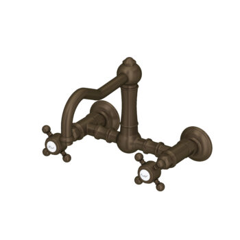 ROHL Acqui® Wall Mount Bridge Kitchen Faucet With Column Spout In Tuscan Brass