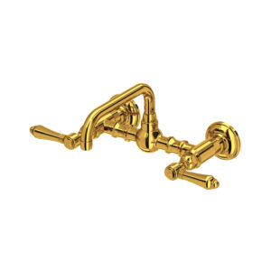 ROHL Acqui® Wall Mount Bridge Lavatory Faucet With U-Spout In Unlacquered Brass