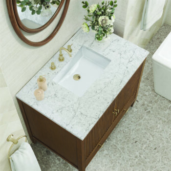 Myrrin 36" Vanity, Mid Century Walnut w/ 3 CM Eternal Jasmine Pearl Quartz Top - Image 5