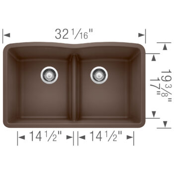 Blanco Diamond SILGRANIT 32" 50/50 Double Bowl Undermount Kitchen Sink with Low Divide - Café - Image 3