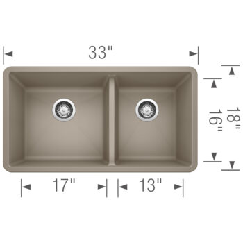 Blanco Precis SILGRANIT 33" 60/40 Double Bowl Undermount Kitchen Sink - Truffle - Image 3
