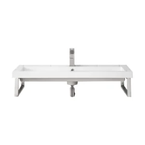 Two Boston 15.25″ Wall Brackets, Brushed Nickel w/ 39.5″ White Glossy Composite Stone Top