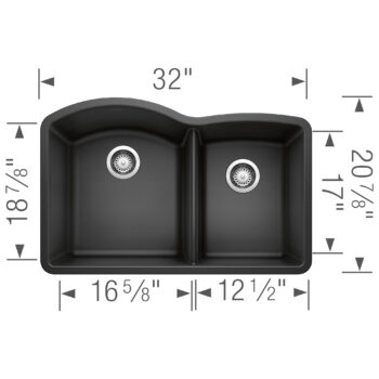 Blanco Diamond SILGRANIT 32" 60/40 Double Bowl Undermount Kitchen Sink - Anthracite - Image 4