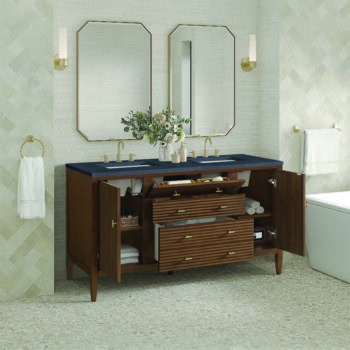 Myrrin 60" Double Vanity, Mid Century Walnut w/ 3 CM Charcoal Soapstone Quartz Top - Image 4