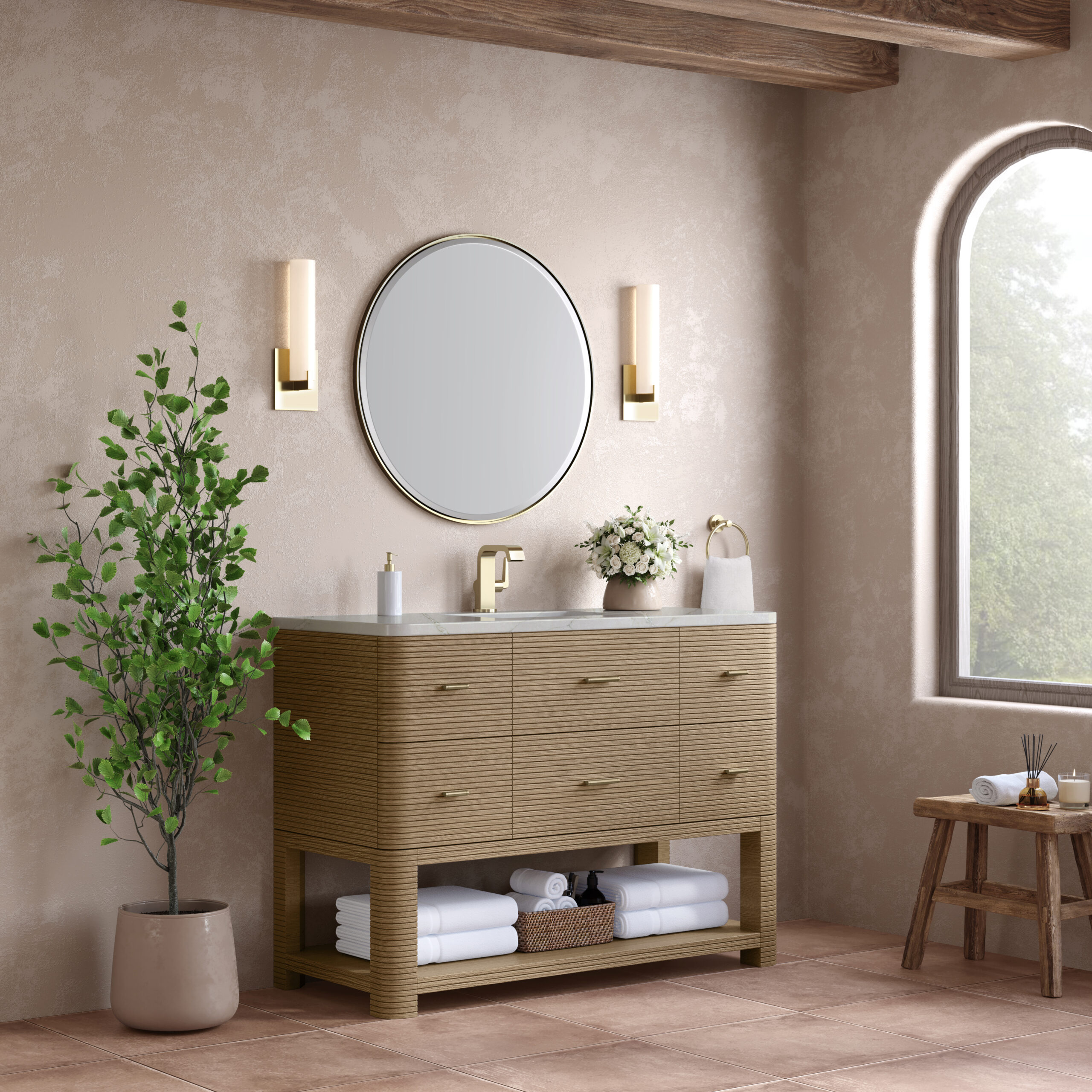 Lucian 48" Single Vanity, Pebble Oak w/ 3 CM Victorian Silver Quartz Top - Image 3