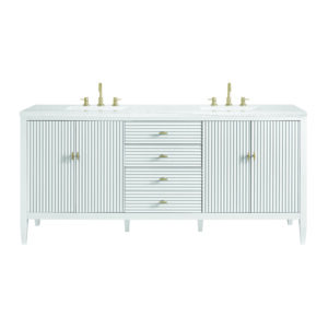 Myrrin 72″ Double Vanity, Bright White w/ 3 CM Arctic Fall Solid Surface Top