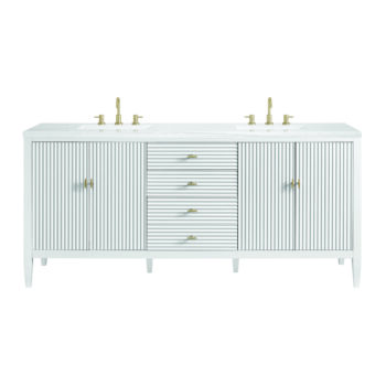 Myrrin 72" Double Vanity, Bright White w/ 3 CM Arctic Fall Solid Surface Top