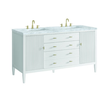 Myrrin 60" Double Vanity, Bright White w/ 3 CM Carrara White Marble Top - Image 6