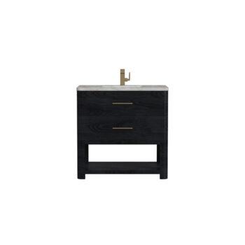 Lucian 36" Single Vanity, Carbon Oak w/ 3 CM Victorian Silver Quartz Top