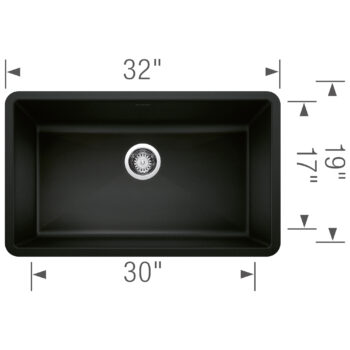 Blanco Precis SILGRANIT 32" Super Single Undermount Kitchen Sink - Coal Black - Image 6