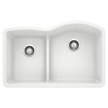 Blanco Diamond SILGRANIT 32" 40/60 Reverse Double Bowl Undermount Kitchen Sink with Low Divide - White