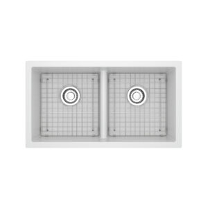 Riobel Fonsa™ 33″ Double Bowl Undermount Quartz Kitchen Sink In White