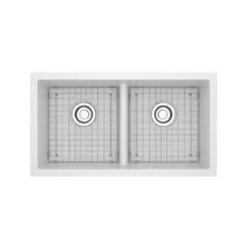 Riobel Fonsa™ 33" Double Bowl Undermount Quartz Kitchen Sink In White