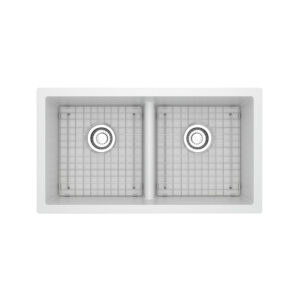 Riobel Fonsa™ 33″ Double Bowl Undermount Quartz Kitchen Sink In White