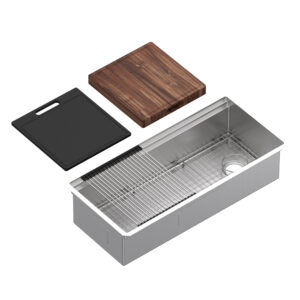 ROHL Culinario™ 40″ Stainless Steel Chef/Workstation Sink With Accessories In Brushed Stainless Steel