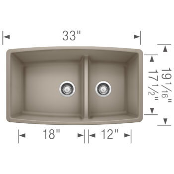 Blanco Performa SILGRANIT 33" 60/40 Double Bowl Undermount Kitchen Sink with Low Divide - Truffle - Image 3