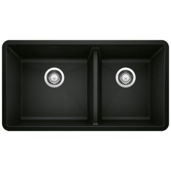 Blanco Precis SILGRANIT 33" 60/40 Double Bowl Undermount Kitchen Sink - Coal Black