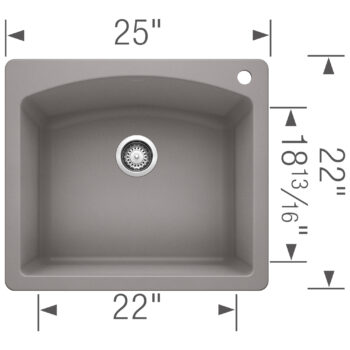 Blanco Diamond SILGRANIT 25" Single Bowl Dual Mount Kitchen Sink - Metallic Gray - Image 5