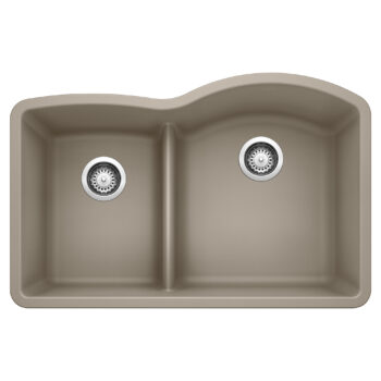 Blanco Diamond SILGRANIT 32" 40/60 Reverse Double Bowl Undermount Kitchen Sink with Low Divide - Truffle