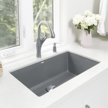 Blanco Precis SILGRANIT 32" Super Single Undermount Kitchen Sink - Metallic Gray - Image 3