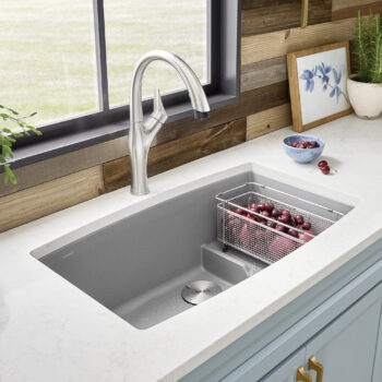 Blanco Performa Cascade SILGRANIT 32" Single Bowl Undermount Kitchen Sink with Colander - Metallic Gray - Image 2