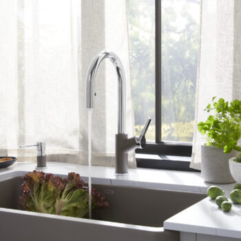 Blanco Urbena Pull-Down Dual-Spray Kitchen Faucet 1.5 GPM - Chrome/Volcano Gray - Image 2