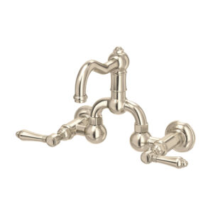 ROHL Acqui® Wall Mount Bridge Lavatory Faucet With Column Spout In Satin Nickel