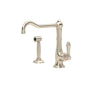 ROHL Acqui® Extended Spout Kitchen Faucet With Side Spray In Satin Nickel