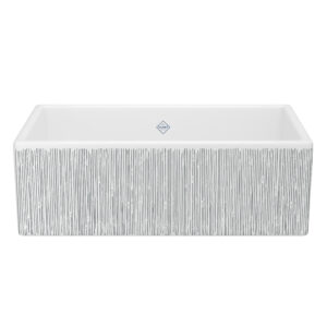 Shaws Shaker™ 33″ Single Bowl Farmhouse Apron Front Fireclay Kitchen Sink With Lines Design In Lines Silver