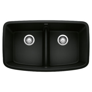 Blanco Valea SILGRANIT 32″ 50/50 Double Bowl Undermount Kitchen Sink with Low Divide – Coal Black