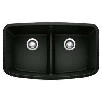 Blanco Valea SILGRANIT 32" 50/50 Double Bowl Undermount Kitchen Sink with Low Divide - Coal Black