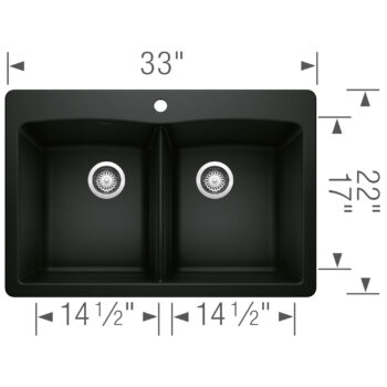 Blanco Diamond SILGRANIT 33" 50/50 Double Bowl Dual Mount Kitchen Sink - Coal Black - Image 3
