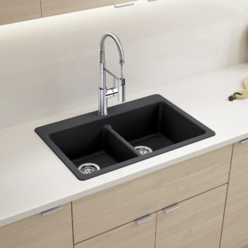 Blanco Liven SILGRANIT 33" 50/50 Double Bowl Dual Mount Kitchen Sink with Low Divide - Coal Black - Image 2