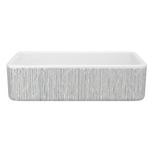 Shaws Lancaster™ 36″ Single Bowl Farmhouse Apron Front Fireclay Kitchen Sink With Lines Design In Lines Silver