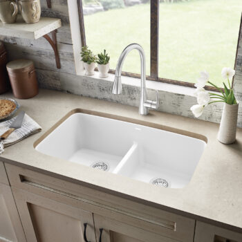 Blanco Valea SILGRANIT 32" 50/50 Double Bowl Undermount Kitchen Sink with Low Divide - White - Image 3
