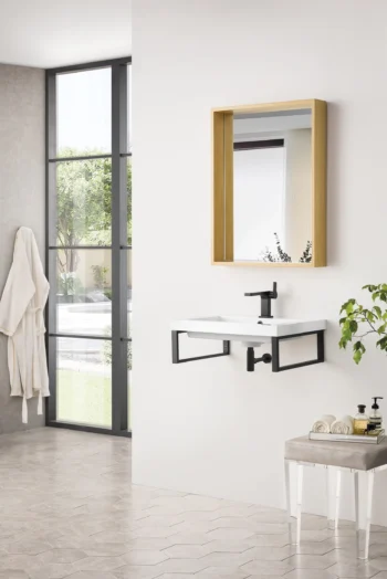 Two Boston 18" Wall Brackets, Matte Black w/ 23.6" White Glossy Composite Stone Top - Image 3