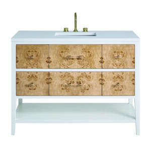 Olena 48″ Single Vanity, Light Mappa Burl and Polished White