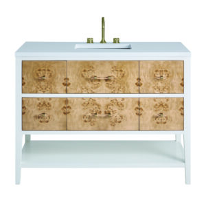 Olena 48″ Single Vanity, Light Mappa Burl and Polished White